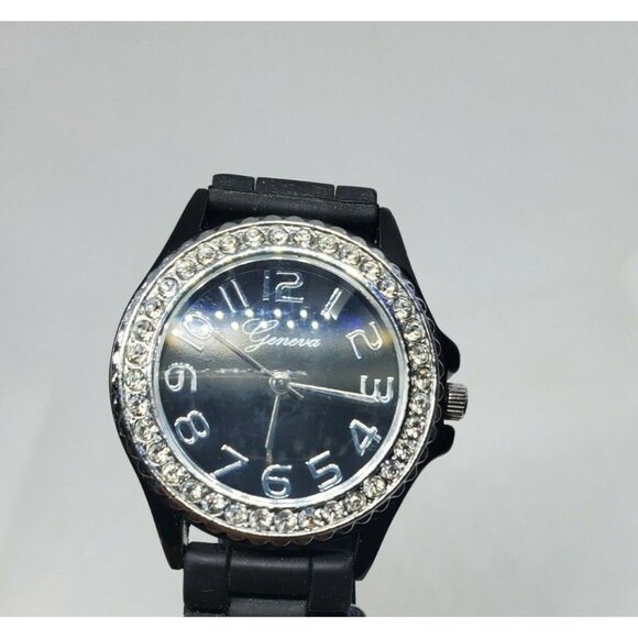 Geneva Silicone Band Stainless Steel Back Water Resistant Faux Diamond Watch - Picture 10 of 12